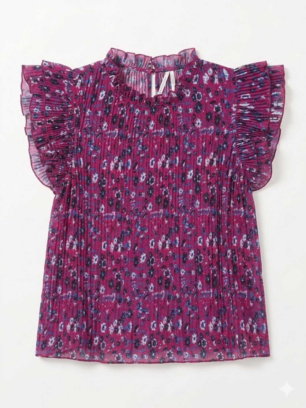 Anthropologie Magenta Floral Ruffle Sleeve Blouse